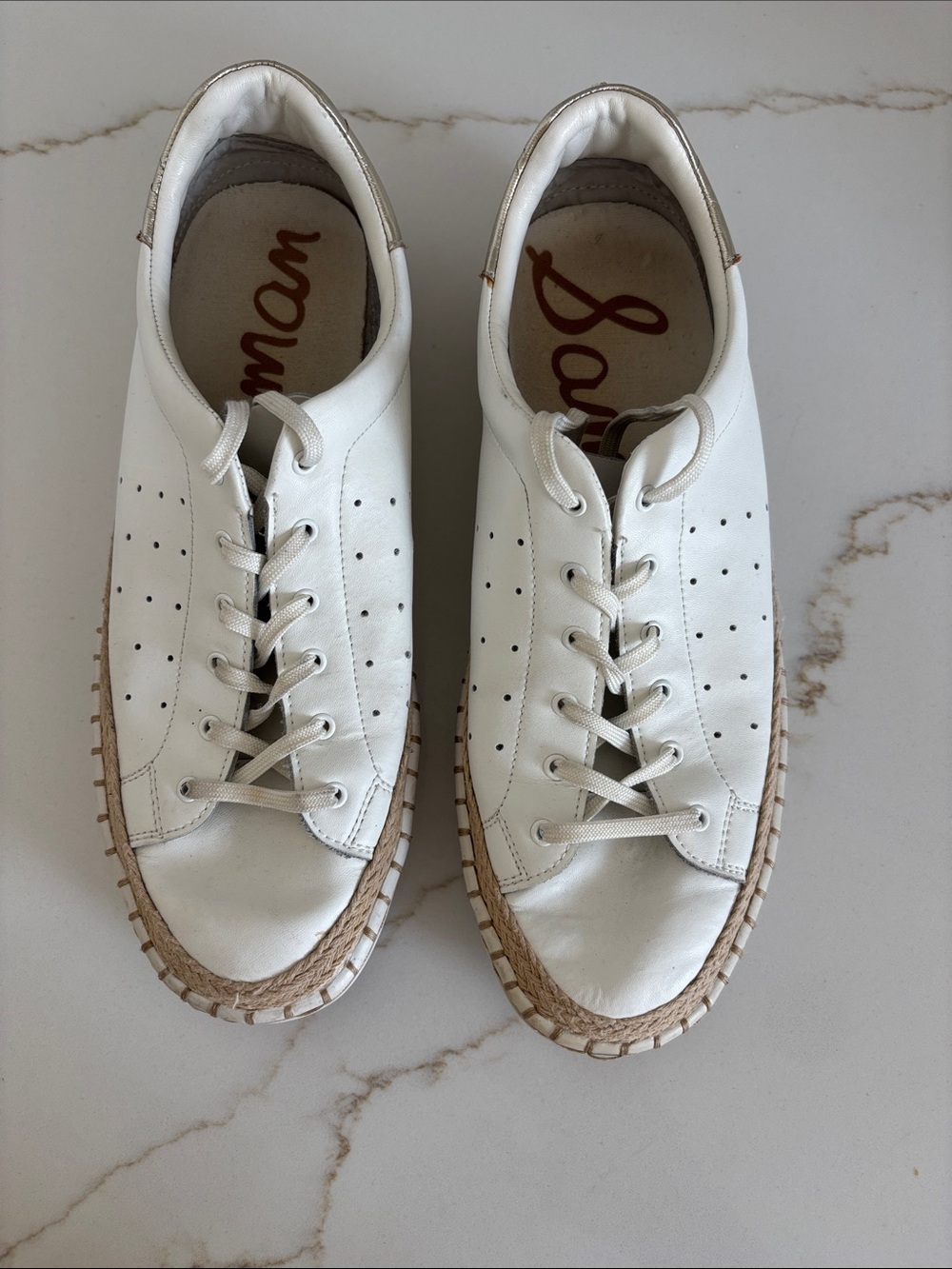 Sam Edelman White Leather Lace-Up Espadrille Sneakers